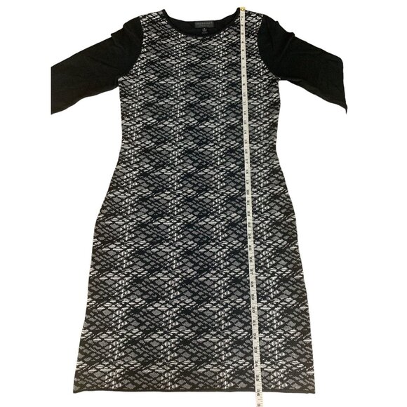 Connected Apparel 3/4 Sleeves Black & White Patterned Knit Dress Size Medium - Picture 6 of 11